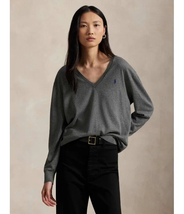 Женский джемпер с V-образным вырезом Polo Ralph Lauren, серый
