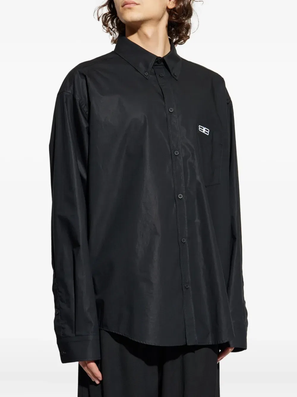 Рубашка с вышитым логотипом Balenciaga, черный — фото 3