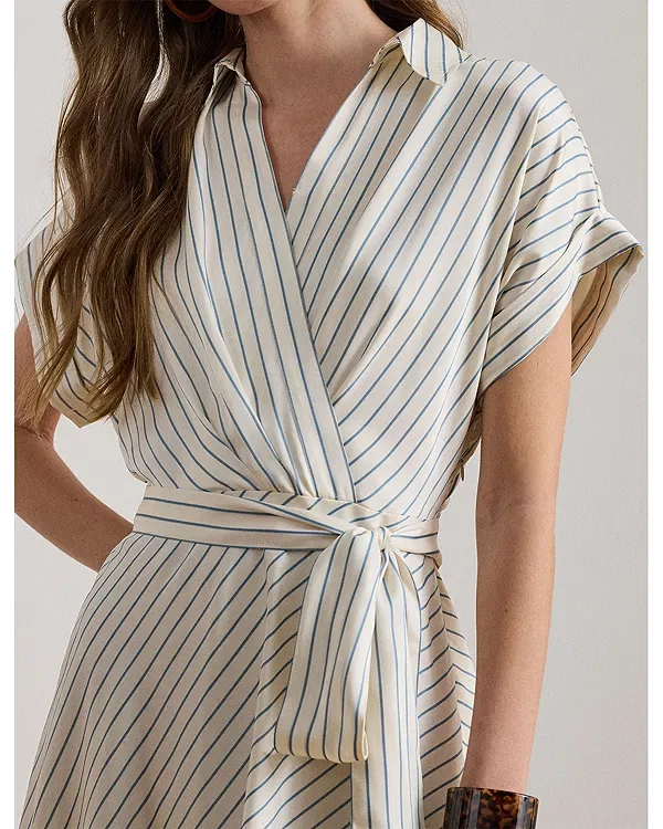 Женское платье-трапеция из габардина с поясом Ralph Lauren, Cream Multi — фото 4