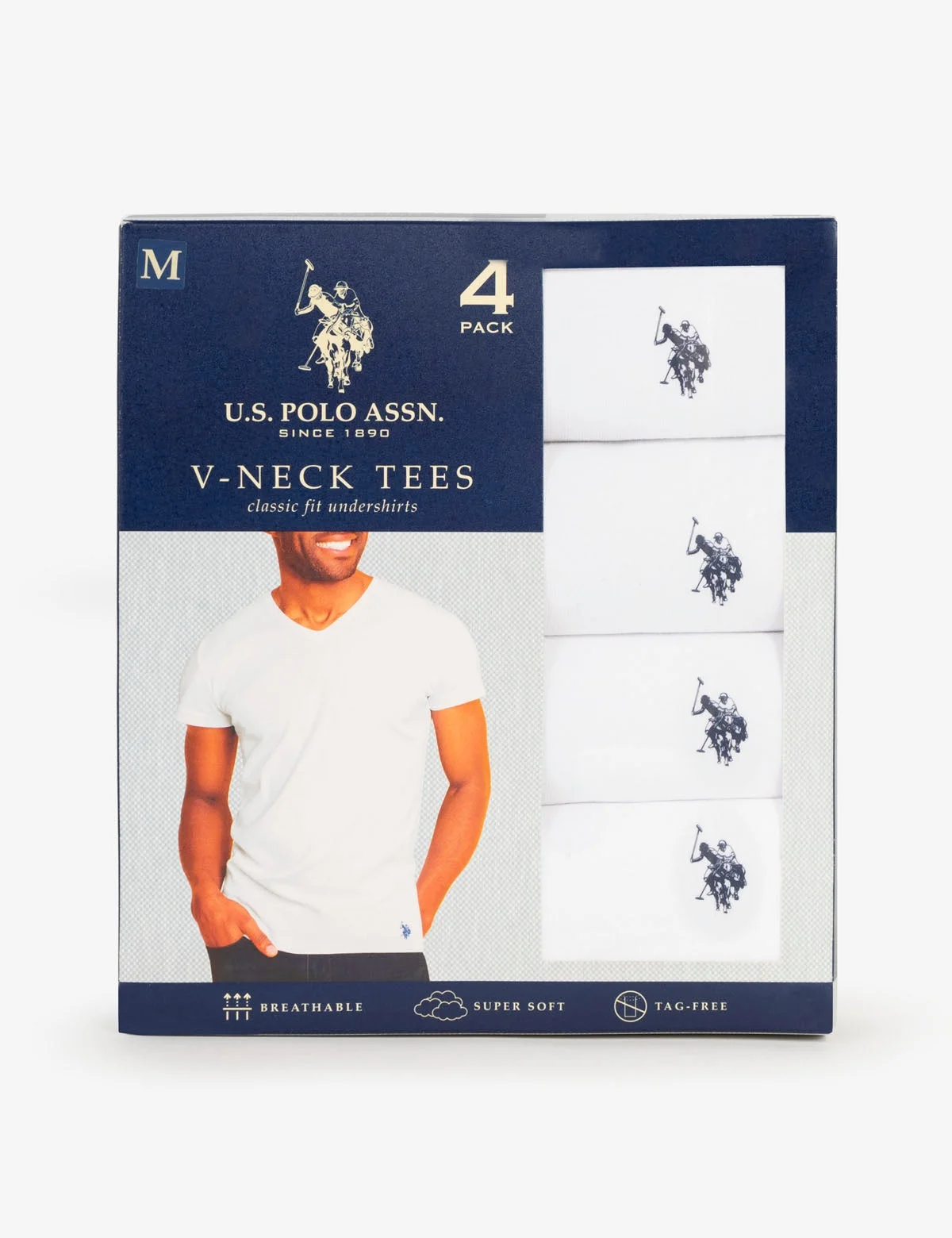 Комплект мужских футболок U.S. Polo Assn. V-neck, 4 предмета, белый — фото 2
