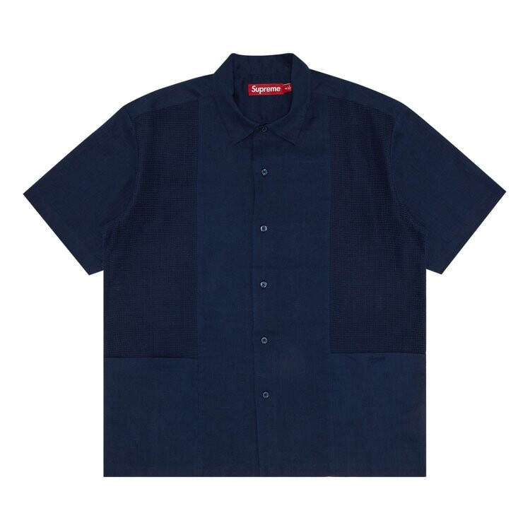 

Рубашка Supreme Mesh Panel Linen Short-Sleeve Shirt, темно-синий