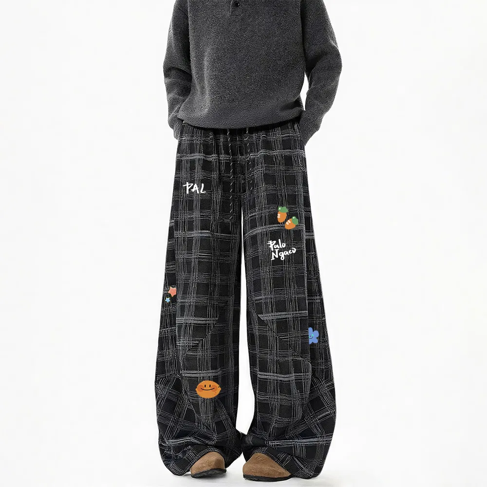 Детские брюки свободного кроя с принтом в клетку Black Plaid, PAL ONGACO — фото 4