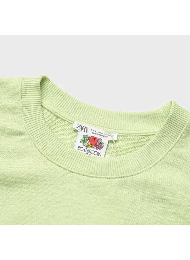 Худи с вышивкой и спущенным плечом Zara, зеленый — фото 4