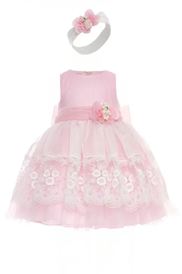Детское платье для девочек с принтом Teddy Bear and Lace Fluffy Tulle Dress Headband Set Pamina, Pink — фото 2