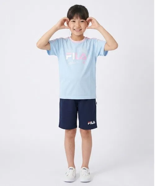 Детский комплект из футболки и шорт FILA с линиями, модель Line Design FILA, Sax Blue