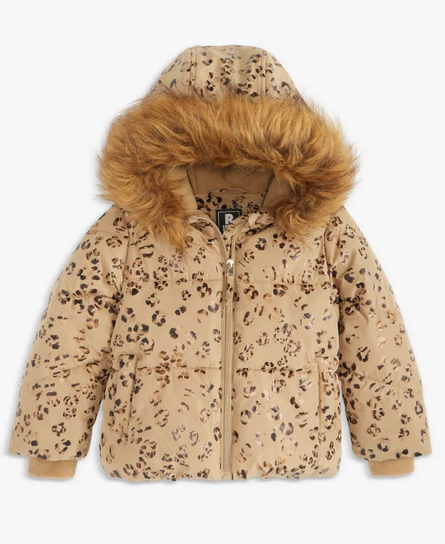 Пуховик с капюшоном и отделкой из искусственного меха Leopard Foil S Rothschild & CO, Taupe Leopard