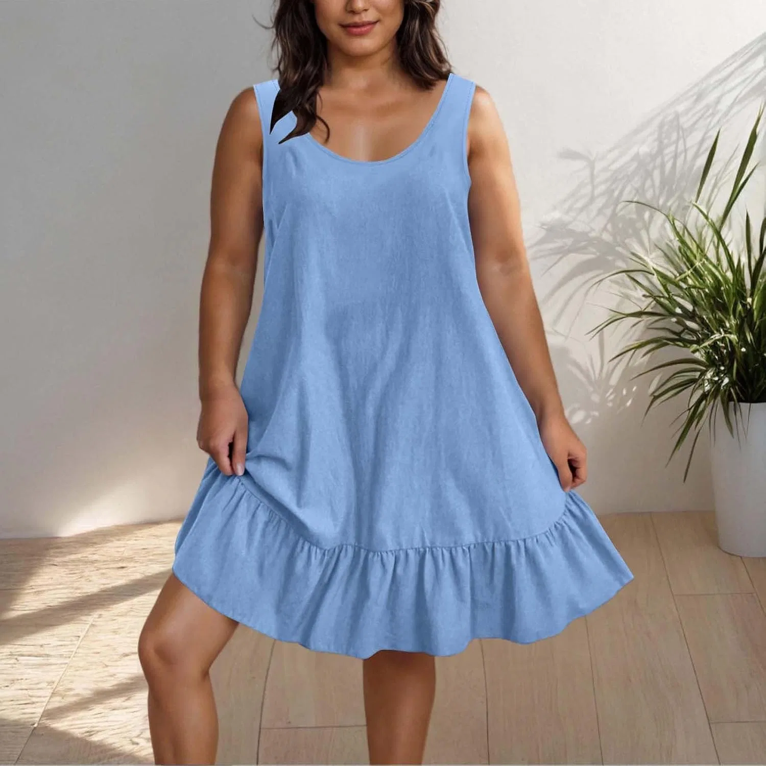 Женское летнее пляжное платье A-силуэта с плиссе, Blue — фото 3