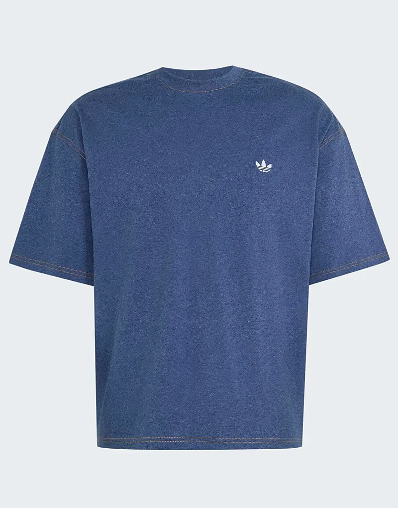 Укороченная футболка свободного кроя Adidas Originals Trefoil essentials меланж, синий меланж — фото 4