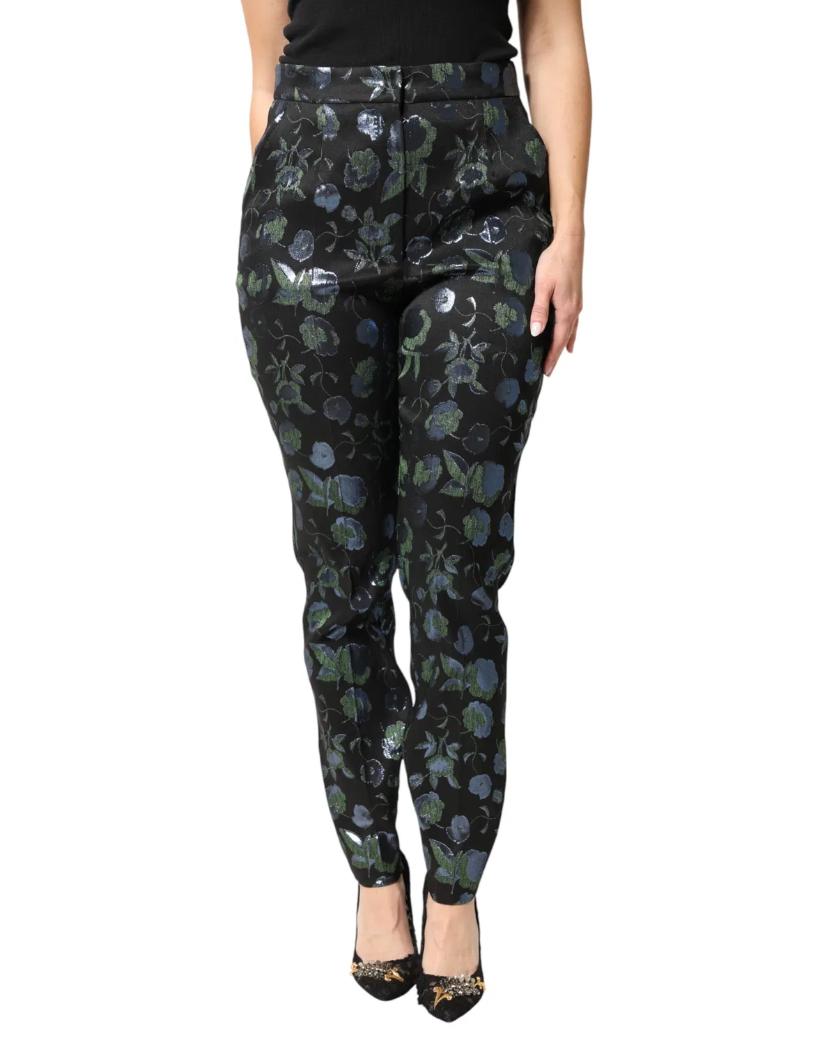 Женские брюки с цветочным принтом BlueGreen Floral Metallic Slim Dolce & Gabbana, Blue Green