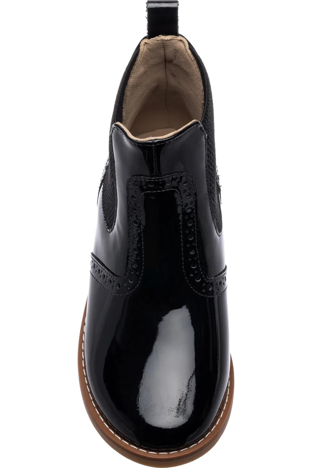 Детские ботинки челси с брогированием Brogue Chelsea Boot Elephantito, Patent Black — фото 3
