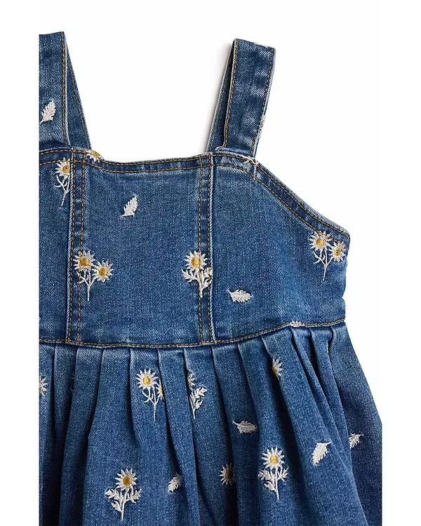 Детское платье для девочек с вышивкой Catalina Daisy Denim Bardot, Denim Blue — фото 3