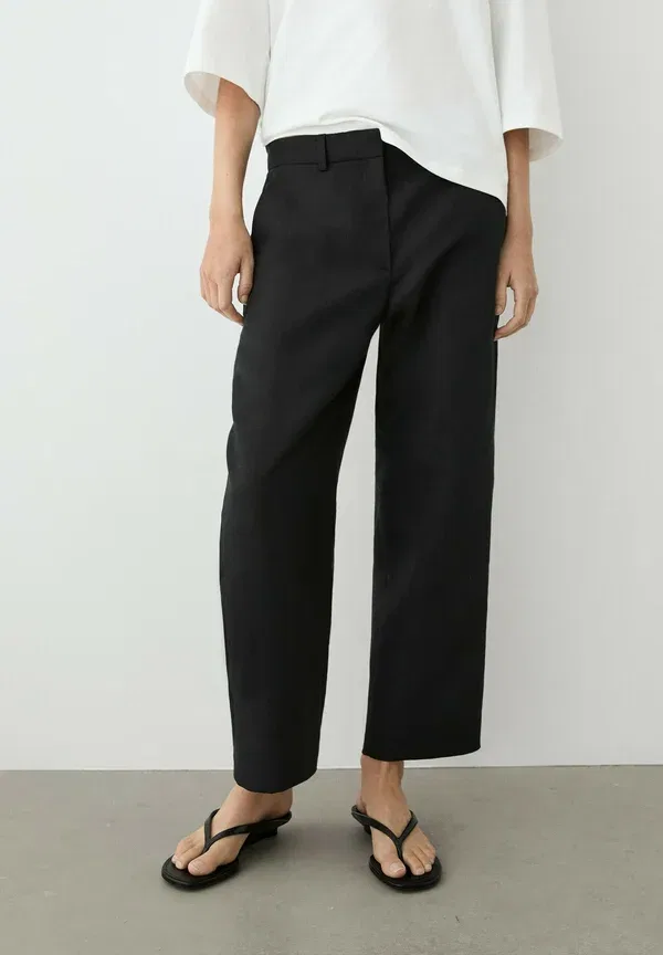 Брюки из льна и лиоцелла Slim fit capris - trousers Massimo Dutti, черный