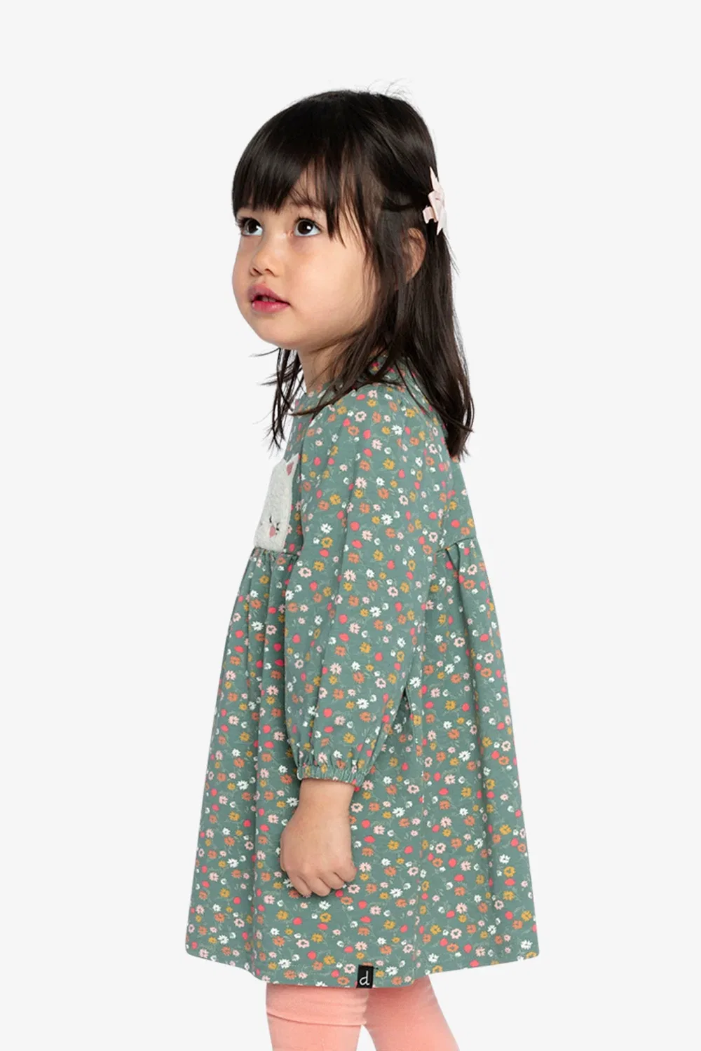 Детское платье для девочек с длинным рукавом и цветочным принтом Deux par Deux, Green Floral Print — фото 3