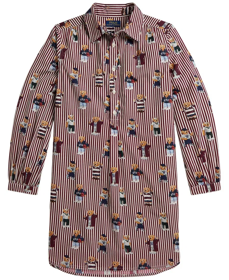 Платье-рубашка хлопковое с принтом Polo Bear Polo Ralph Lauren, Bear Stripe