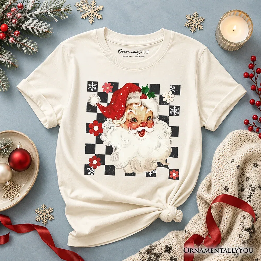 Детская футболка с принтом Santa Merry Christmas Retro Holiday Tee OrnamentallyYou, Natural