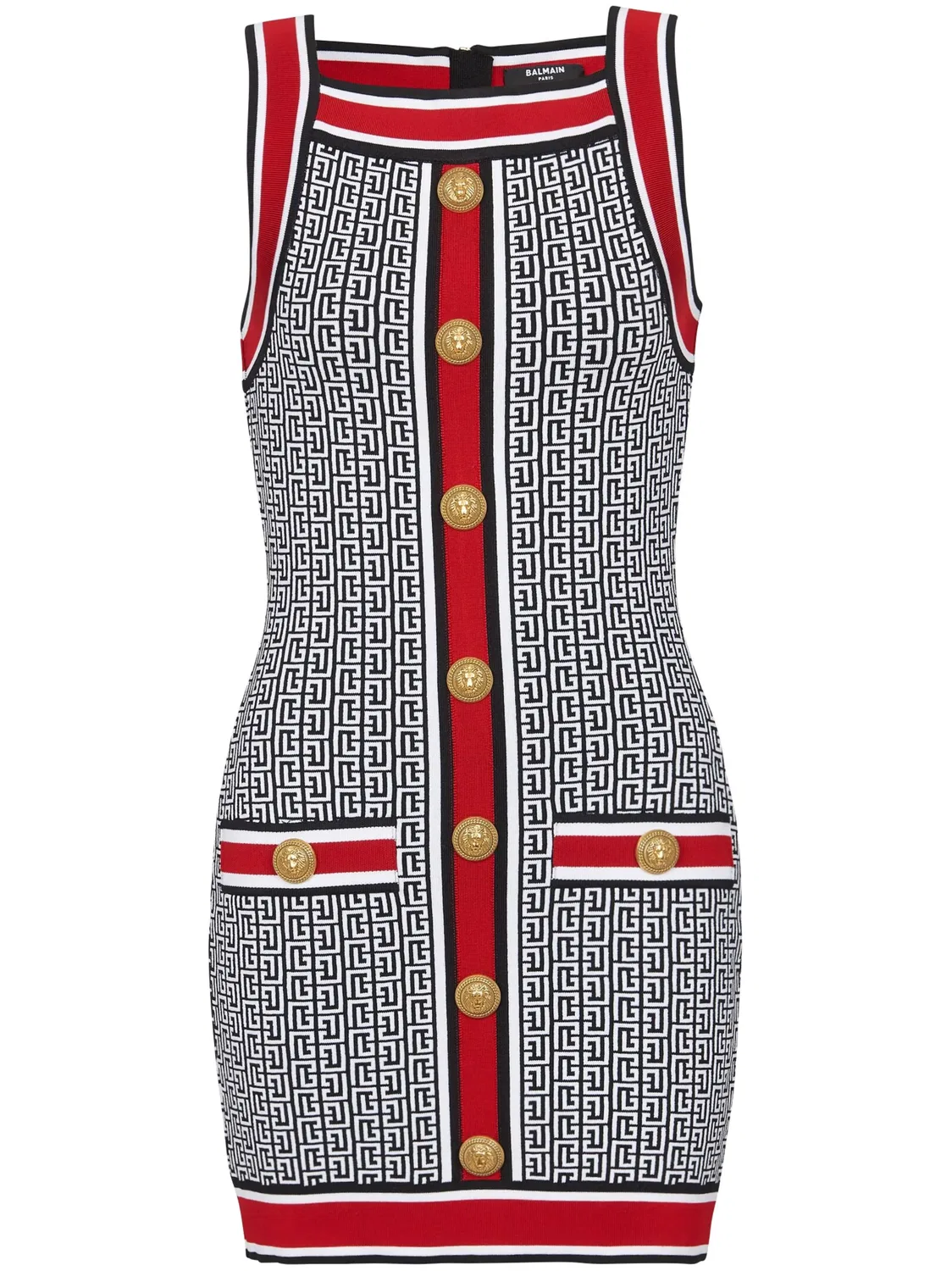 Мини-платье с монограммой и украшением на пуговицах Balmain, красный