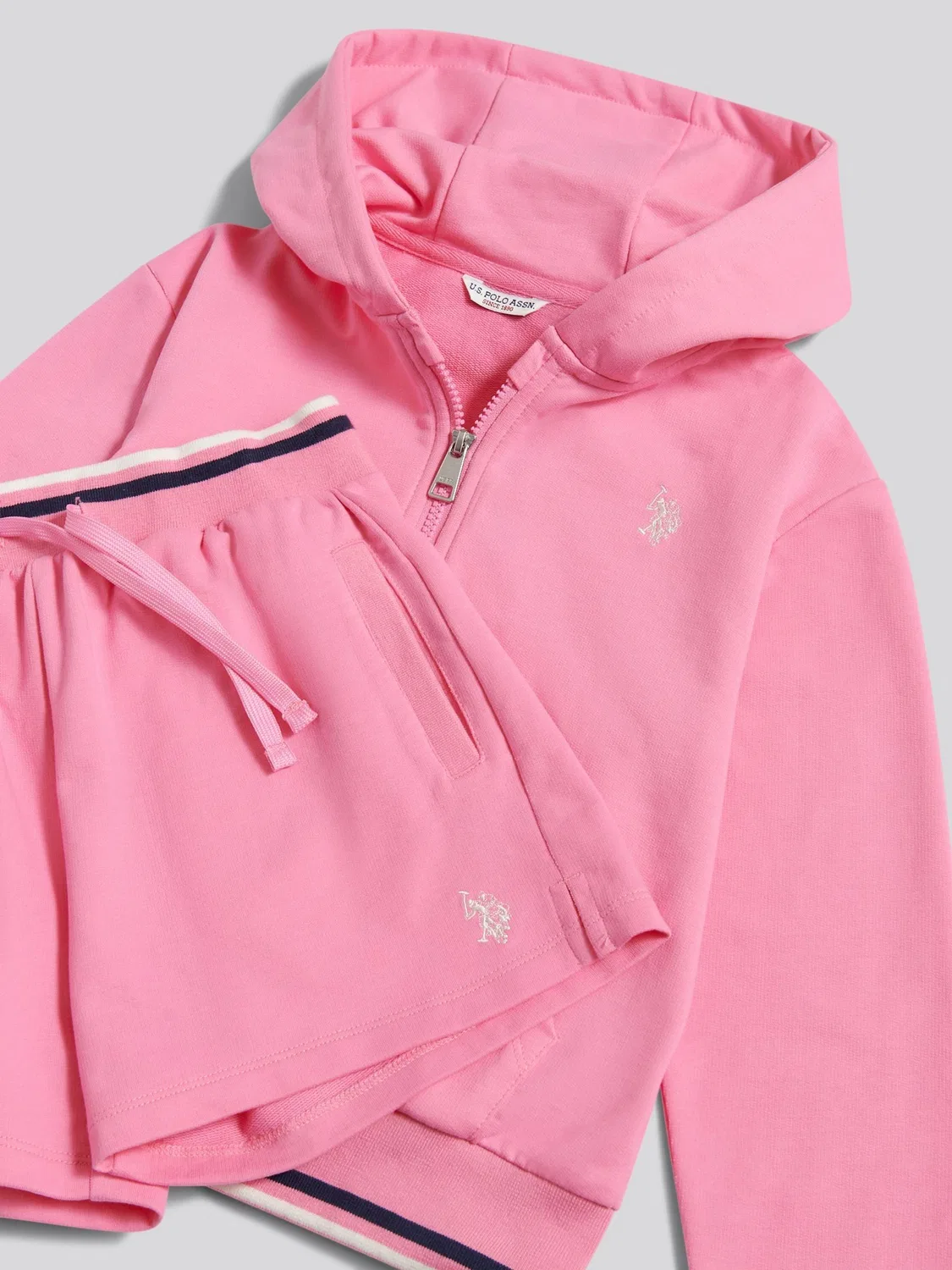 Спортивный костюм U.S. Polo Assn Zip Hoodie & Shorts Set, розовый — фото 3