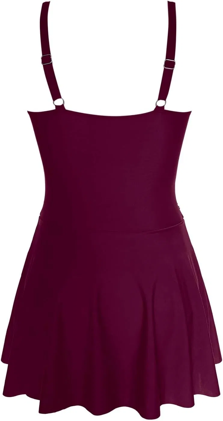 Женский купальный костюм с золотым узлом и бантом Swimdress, Wine — фото 4