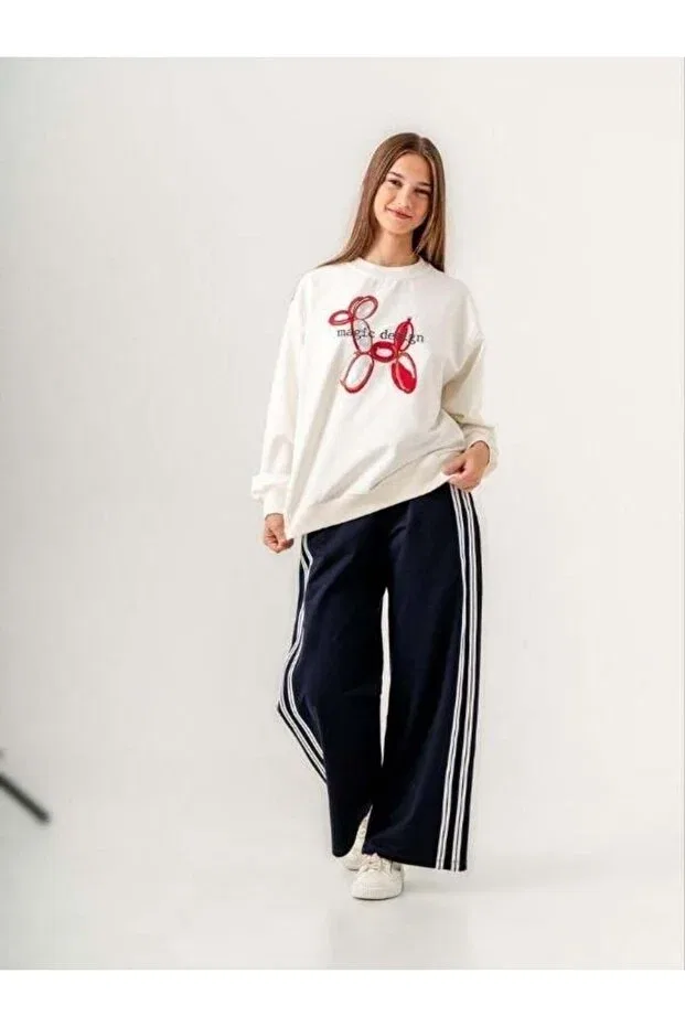 Детские свитшот для девочек с принтом Magic Printed Design Zekids, Ecru Red