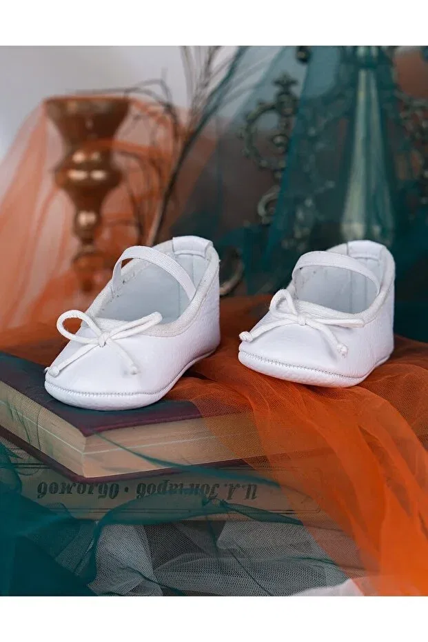 Детские балетки для девочек кожаные Linda pearlescent white leather baby ballerinas Beybium, White