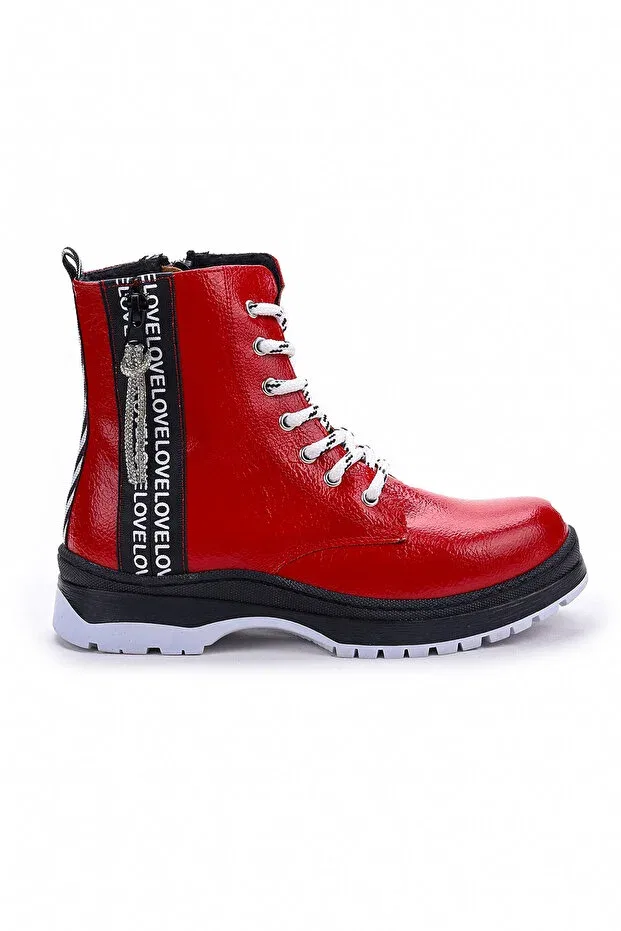 Детские ботинки для девочек на плоском ходу Love çatlak thermo sole Kiko Kids, Red — фото 4