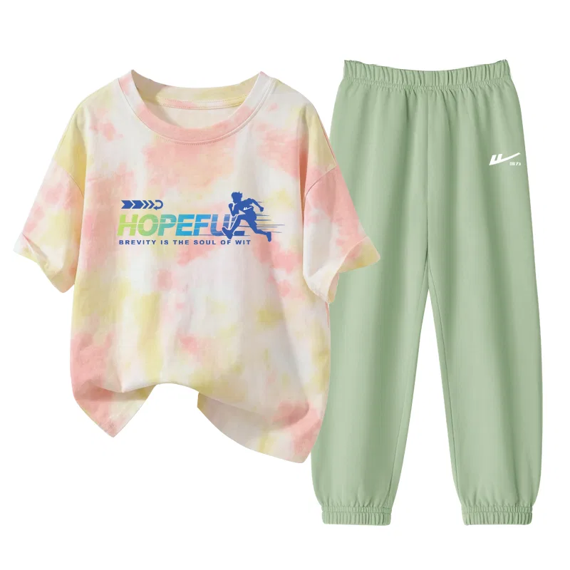 Детский спортивный комплект с принтом Huili Small K Pink Yellow/H Gradient Running-Light Pea Green/H White WARRIOR