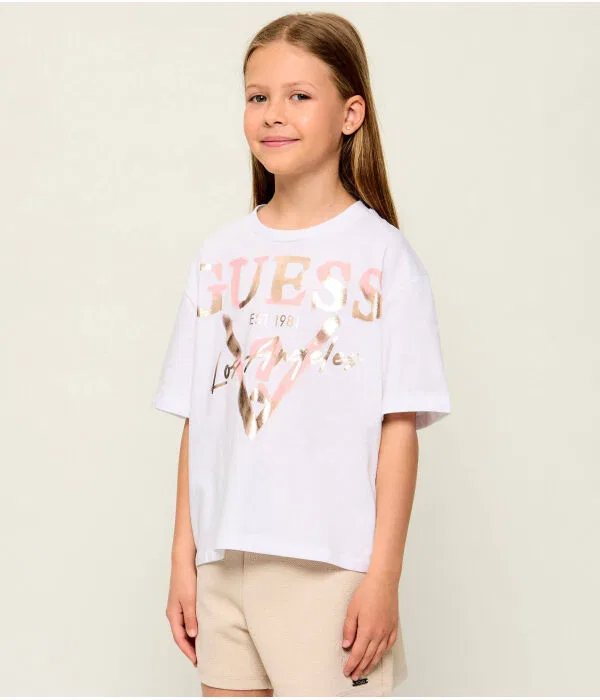 Детская футболка для девочек с круглым вырезом Relaxed Fit Guess, белый