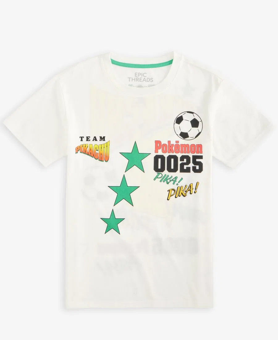 Детская футболка с принтом Team Pikachu Soccer Epic Threads, Angel White — фото 2