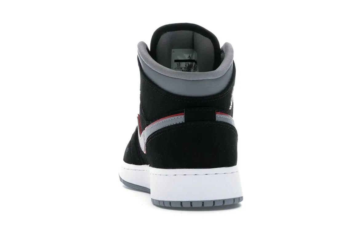 Детские кроссовки lifestyle с принтом Jordan 1 Mid Black Particle Grey Gym Red, Black/Particle Grey-White-Gym Red — фото 4
