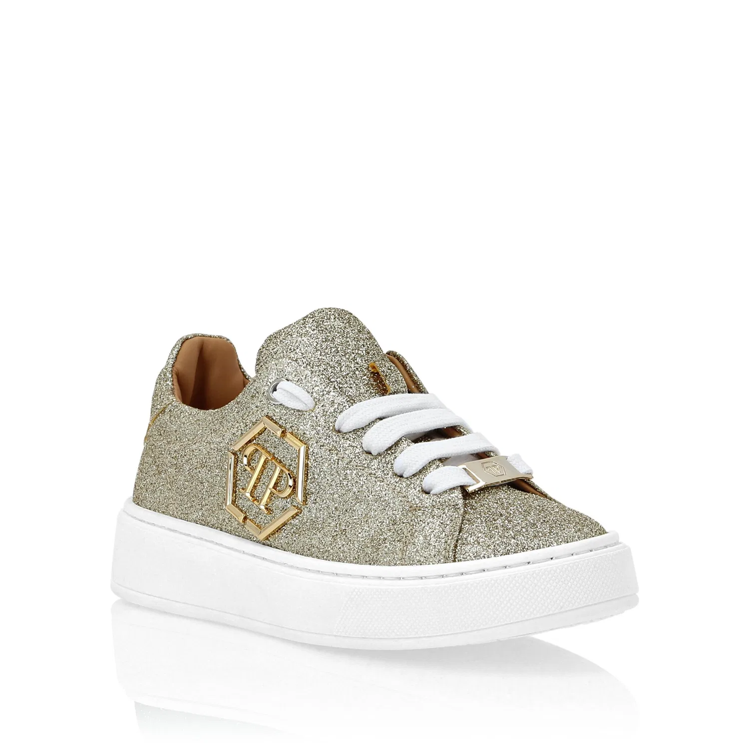 Детские кроссовки с блестками Hexagon PHILIPP PLEIN, Gold