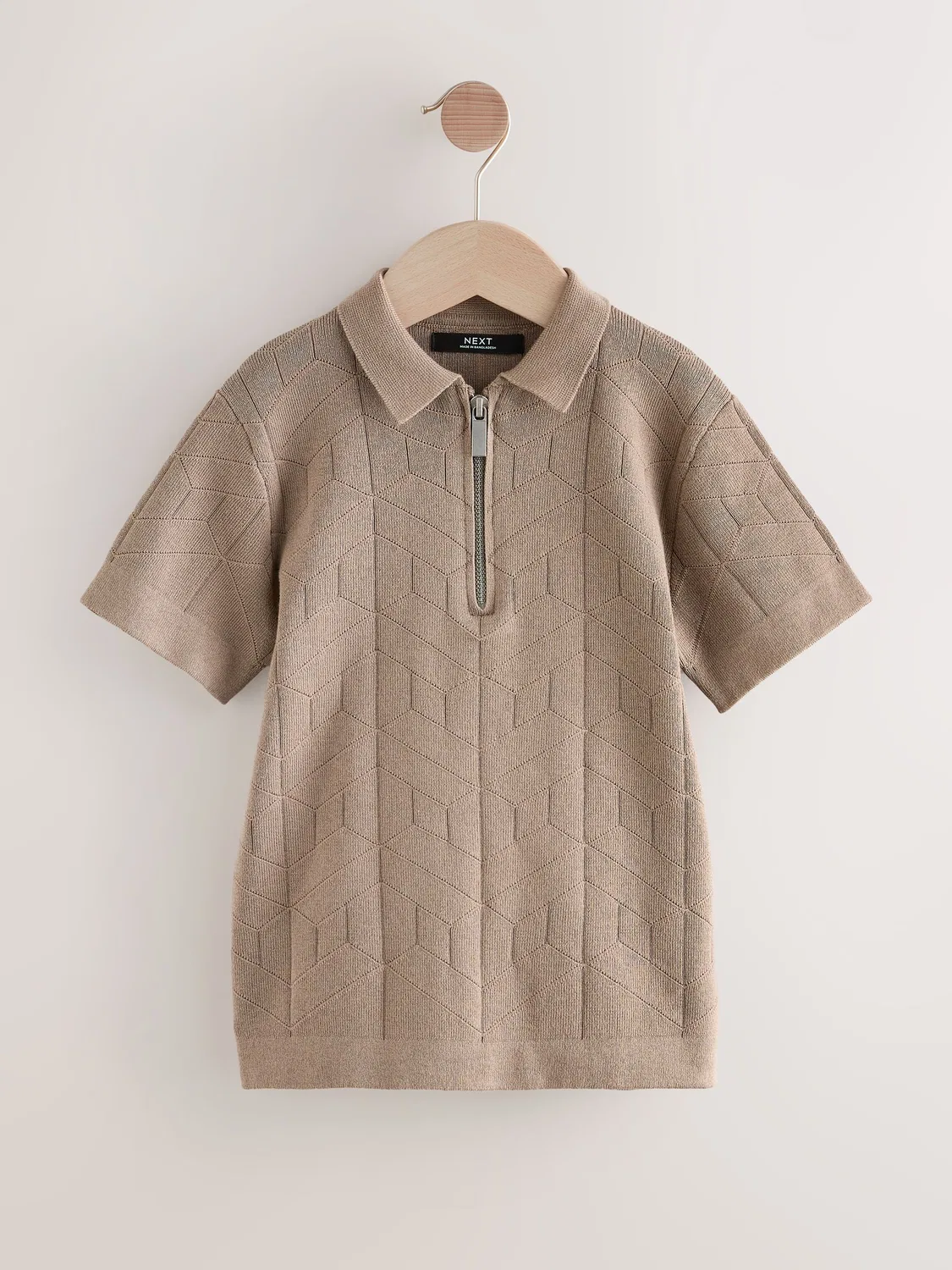 Полочная рубашка поло с вязаным воротником, Taupe Brown Next