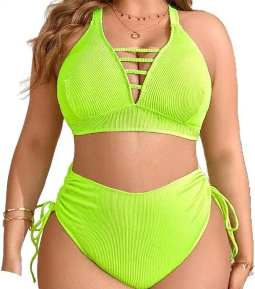 Женский бикини-сет с высокой талией, ribbed fabric, Light Green