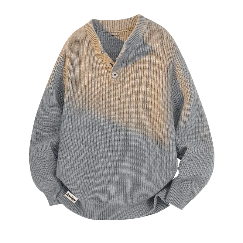 Детский пуловер с воротником-хенли, модель Henry Collar Pullover, Tonlion, Цвет: Classic Henley Collar Apricot — фото 3