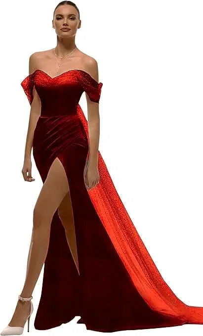 Женское атласное свадебное платье A-силуэта с блёстками, Off Shoulder, Wine Red