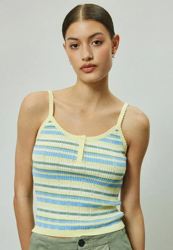 Топ с воротником хенли из рибаны Regular fit pointelle camisole vest top Next Yellow Stripe, желтый