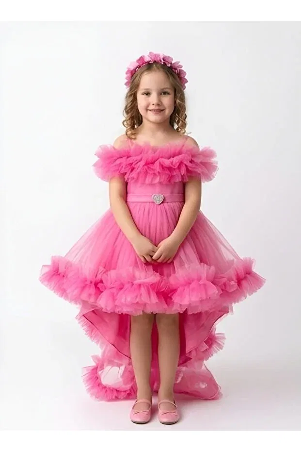 Детское платье для девочек с рюшами Moda, Pink