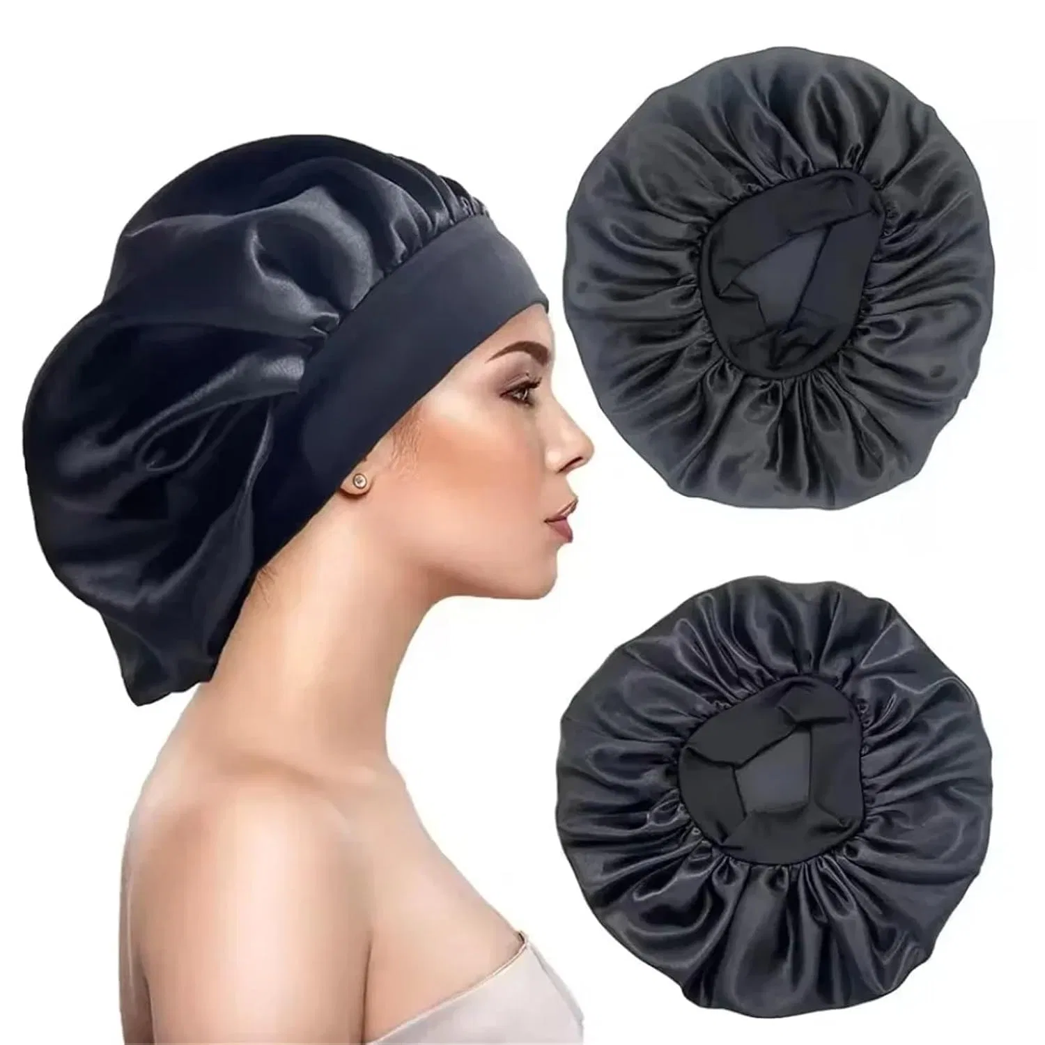 Шапочка для душа из сатина FJOADNVM, 1 шт., Dark purple — фото 2