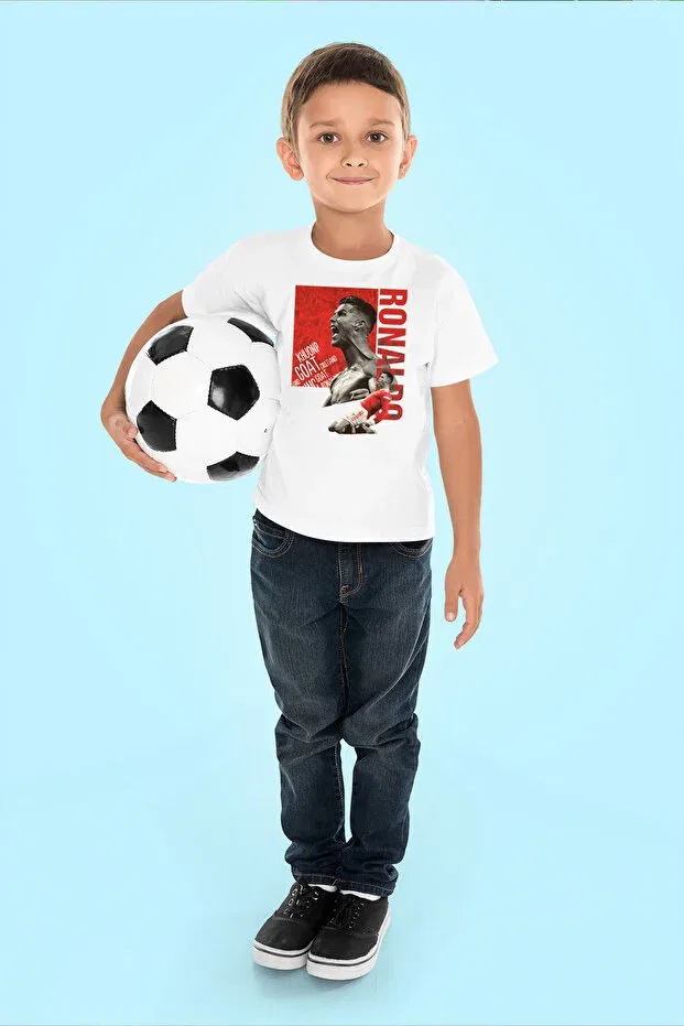 Детская футболка для девочек с принтом C.Ronaldo Printed Children's Basic T-Shirt Vizyon Ikra, White — фото 2