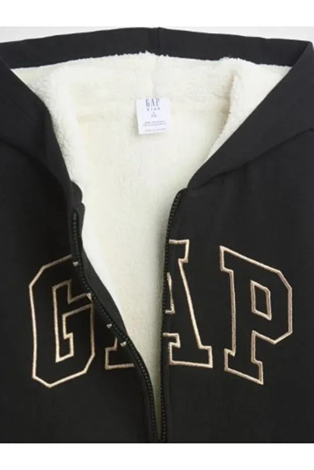 Детское зимнее пальто для девочек с капюшоном V-Logo Heritage Sherpa Gap Kids, Black — фото 2