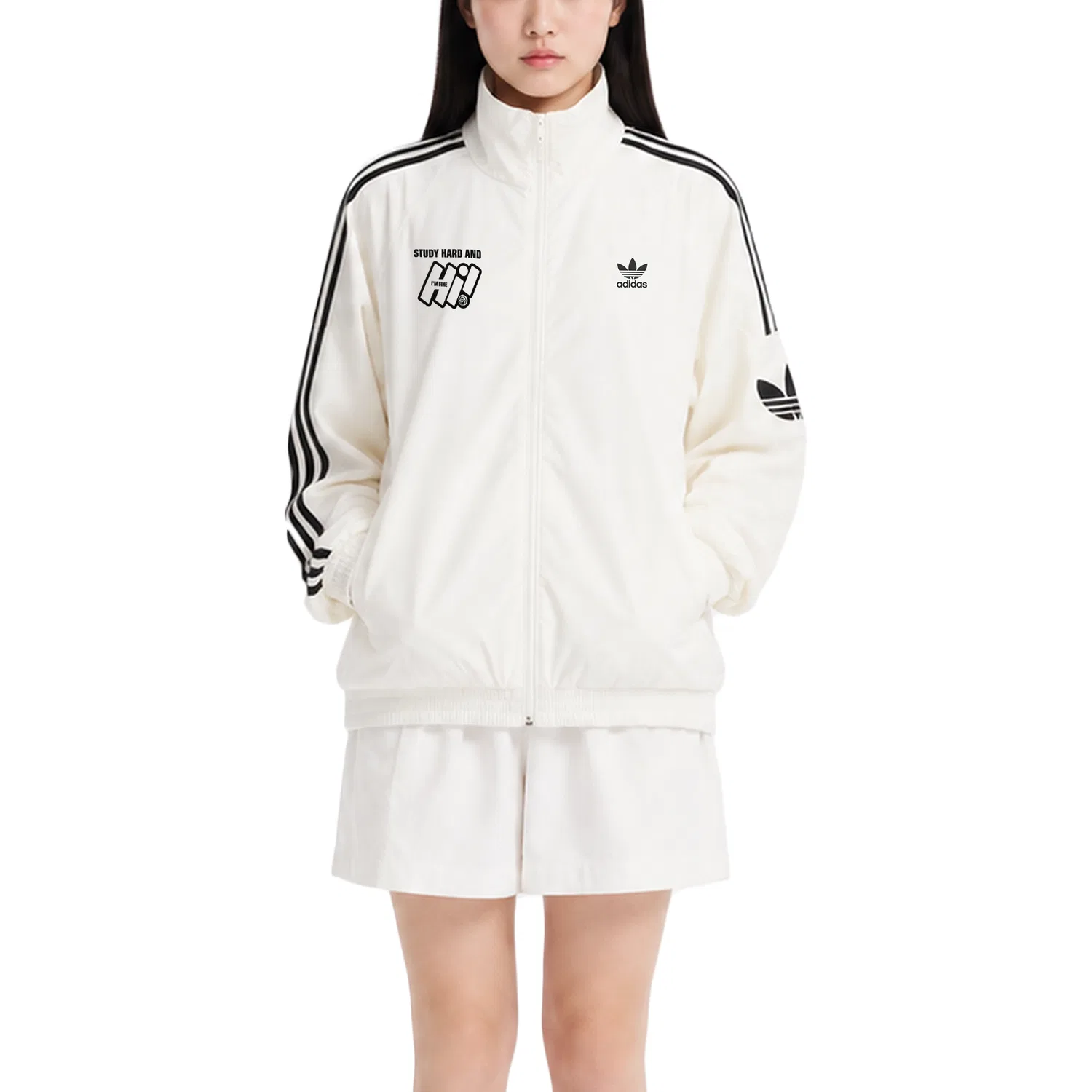 Детская куртка с воротником-стойкой Retro Trefoil Adidas Originals, Bright White — фото 4