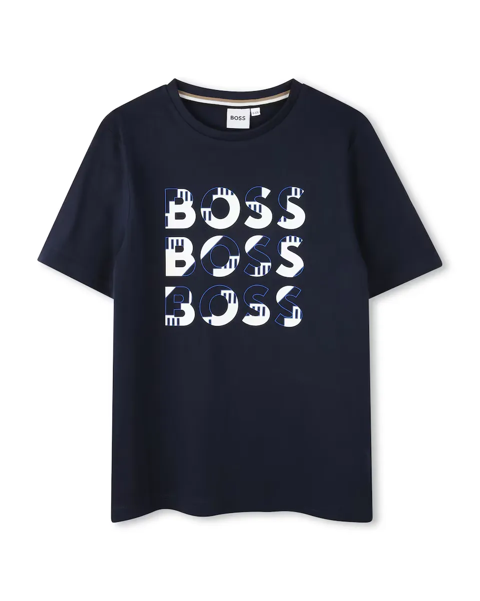 

Футболка для мальчика с короткими рукавами из 100% хлопка BOSS Kidswear, темно-синий