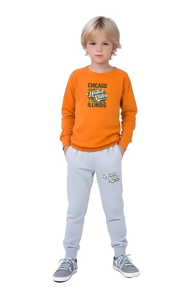 Детский спортивный костюм для мальчиков с принтом Round Neck Printed Detail Ya Ko Kids, Orange