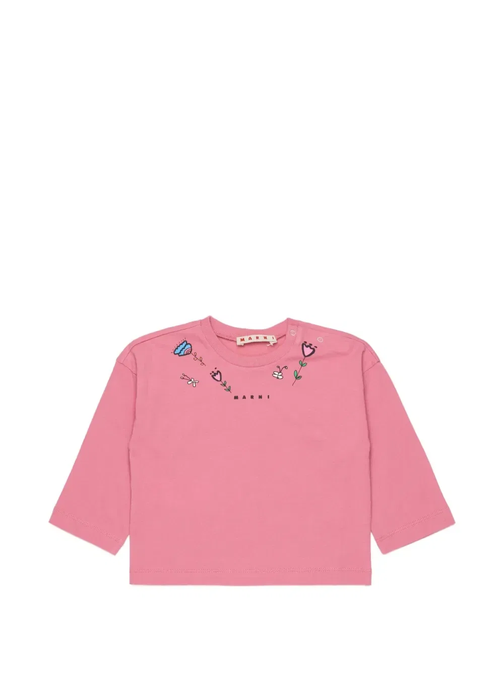 Футболка с цветочным принтом и логотипом Marni Kids, розовый
