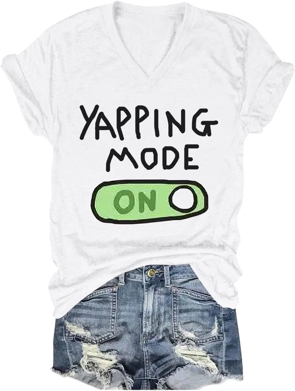 Женская футболка с V-образным вырезом Yapping Mode On, White