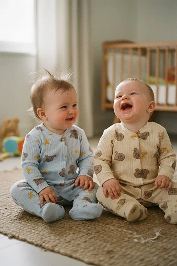 Детский комплект боди-комбинезонов с принтом Basics Enia Baby, Beige — фото 3