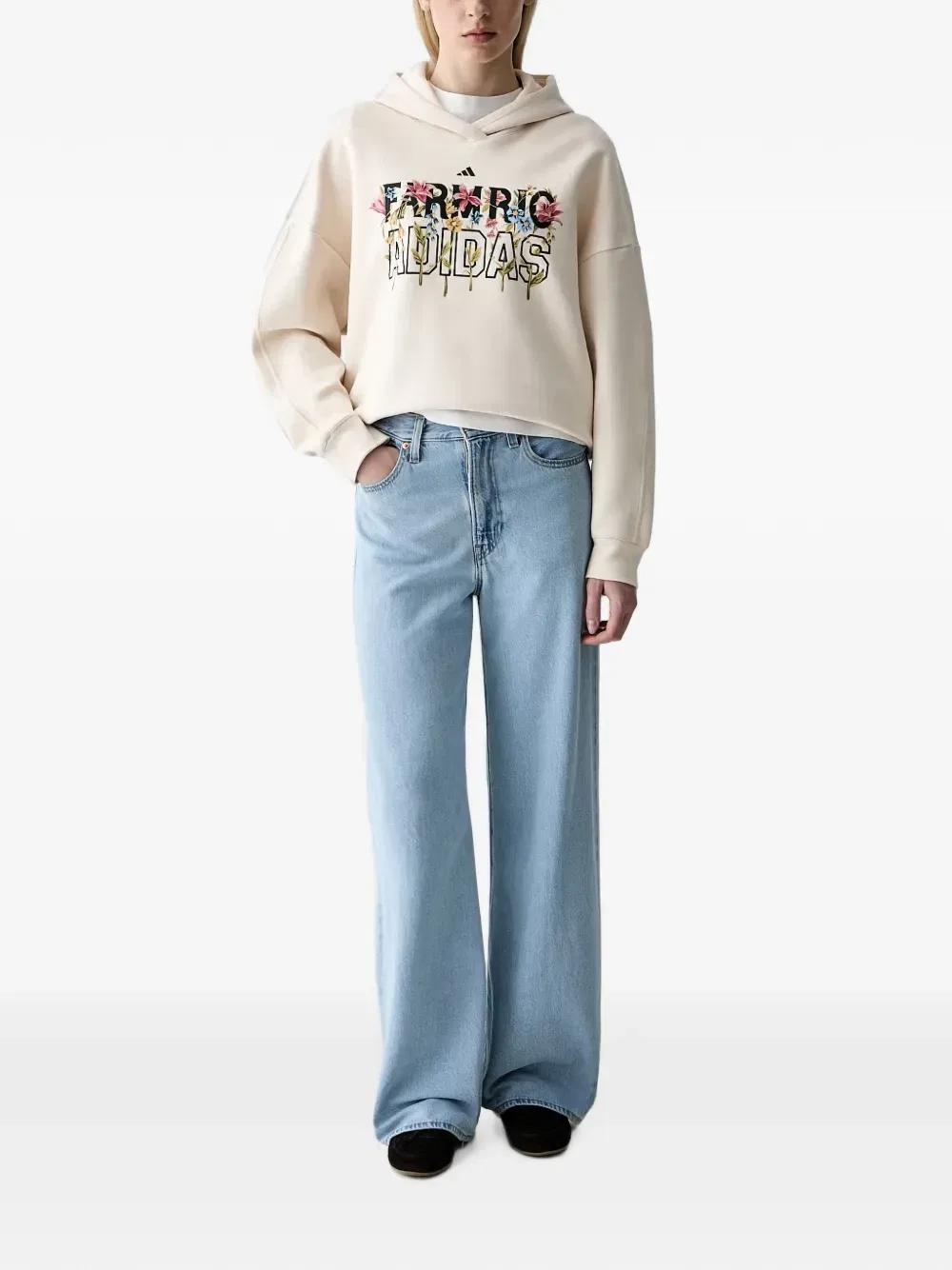 Худи adidas X Farm Rio с цветочным принтом и логотипом, бежевый — фото 2