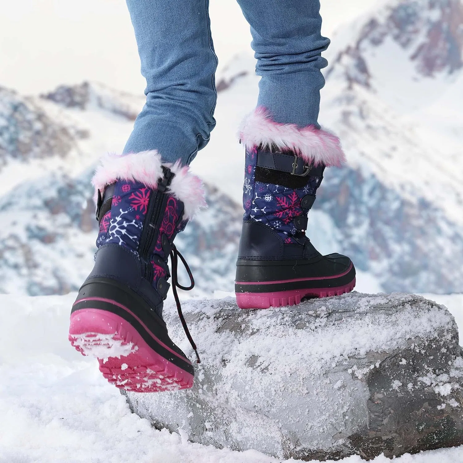 Детские зимние сапоги для девочек с защитой от снега DREAM PAIRS, Navy/Fuchsia — фото 2
