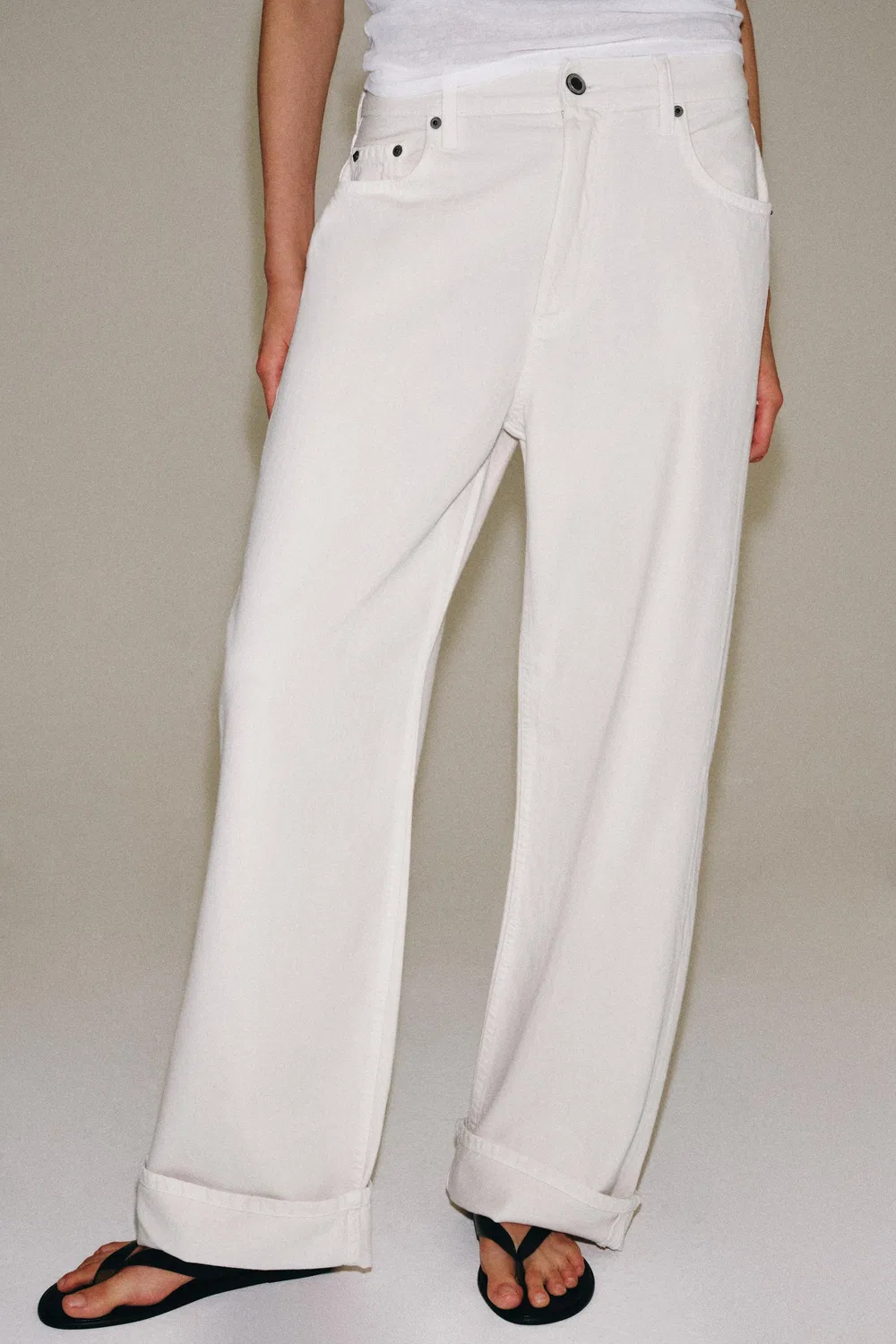 Джинсы свободного кроя средней посадки из коллекции ZW ZARA, Oyster-white — фото 2