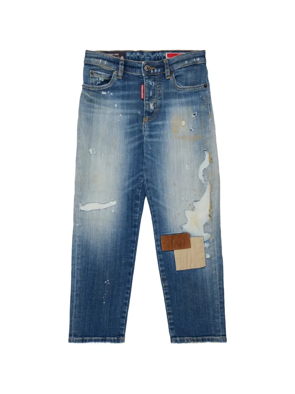 Джинсы с эффектом потертости в технике пэчворк DSQUARED2 KIDS, синий