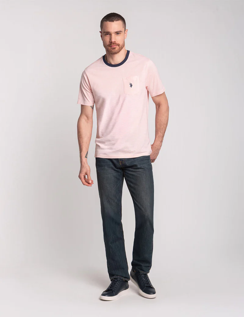 Футболка U.S. Polo Assn Yarn Dye Stripe Jersey With Pocket, светло-оранжевый — фото 3
